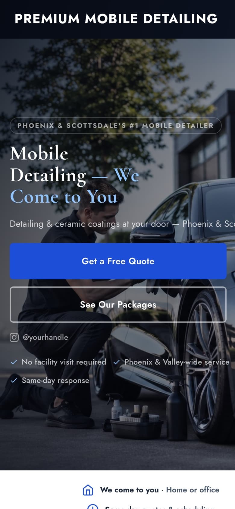 Premium Mobile Detailing example website, mobile