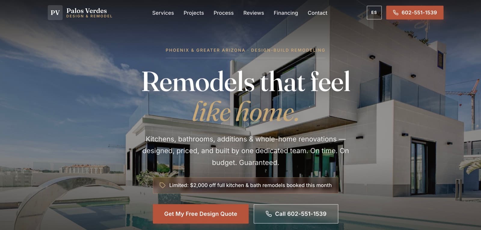 Palos Verdes Design & Remodel example website, desktop